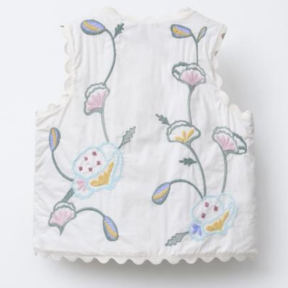 New Zara Girl Floral Embroided Multicolor Vest Size 12-13